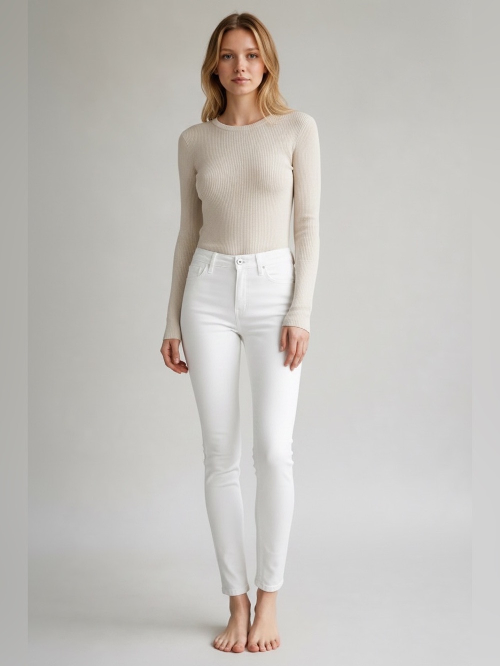 Frame Denim Bright White High-Rise Skinny Jeans